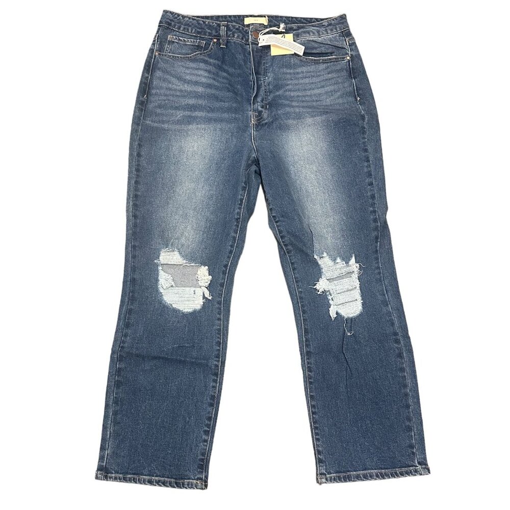 NWT tgla Womens Plus Size 2X Blue Jeans Button Fly Straight Leg Ankle High Rise
